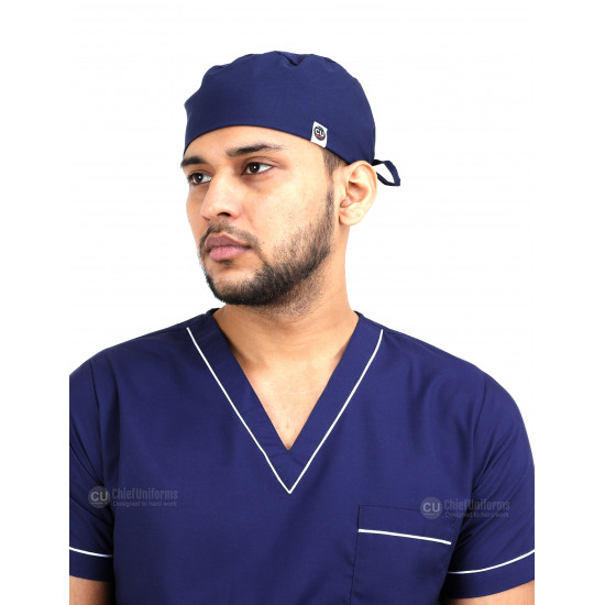 Medlooks Unisex Scrub Suit set piping design V-Neck 3 Pocket Top and Cargo Type Trouser with Matching Scrub Cap
