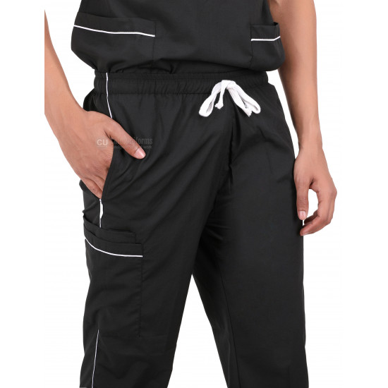 Medlooks Unisex Scrub Suit set with piping V-Neck 3 Pocket Top and Cargo Type Trouser