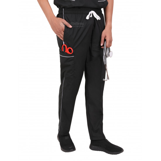 Medlooks Unisex Scrub Suit set piping design V-Neck 3 Pocket Top and Cargo Type Trouser with Matching Scrub Cap