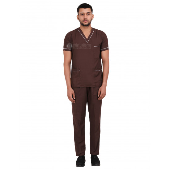 Medlooks Unisex Scrub Suit set piping design V-Neck 3 Pocket Top and Cargo Type Trouser with Matching Scrub Cap