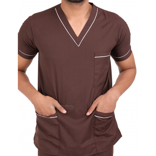 Medlooks Unisex Scrub Suit set piping design V-Neck 3 Pocket Top and Cargo Type Trouser with Matching Scrub Cap