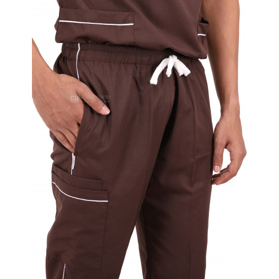 Medlooks Unisex Scrub Suit set with piping V-Neck 3 Pocket Top and Cargo Type Trouser