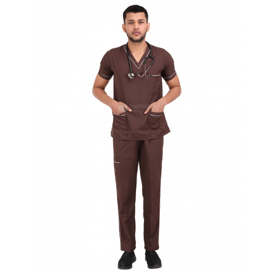 Medlooks Unisex Scrub Suit set with piping V-Neck 3 Pocket Top and Cargo Type Trouser