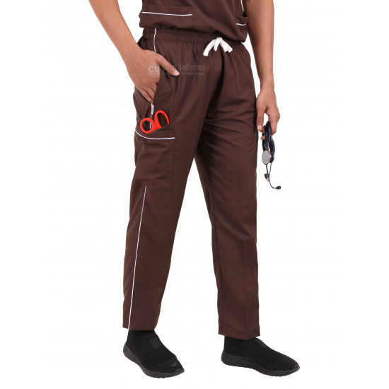 Medlooks Unisex Scrub Suit set piping design V-Neck 3 Pocket Top and Cargo Type Trouser with Matching Scrub Cap