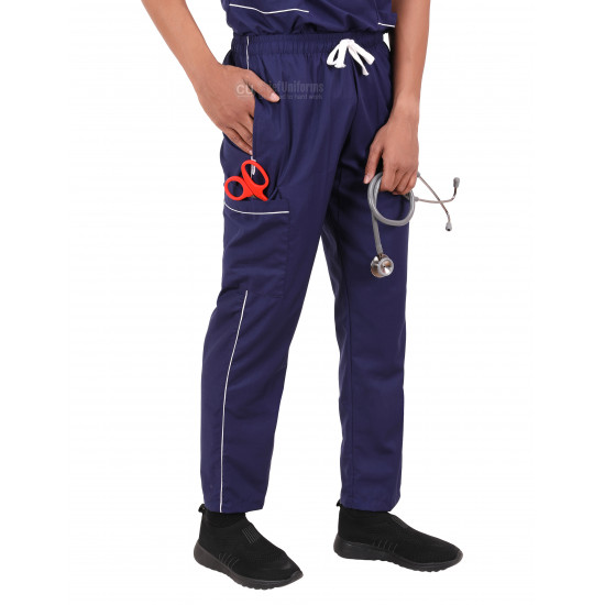 Medlooks Unisex Scrub Suit set piping design V-Neck 3 Pocket Top and Cargo Type Trouser with Matching Scrub Cap