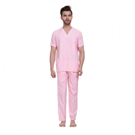 Medlooks Scrub Suit set with piping For Male V-Neck 3 Pocket Top and Cargo Type Trouser