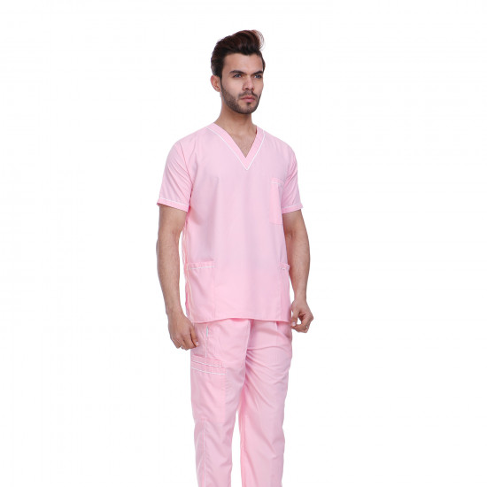 Medlooks Scrub Suit set with piping For Male V-Neck 3 Pocket Top and Cargo Type Trouser