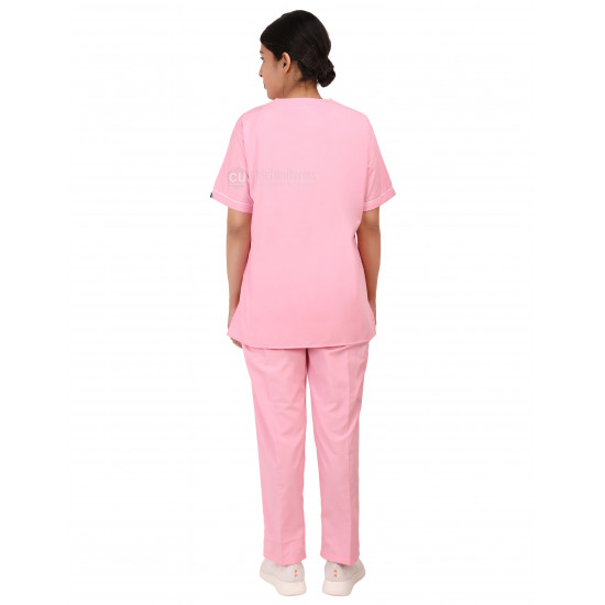 Medlooks Unisex Scrub Suit set piping design V-Neck 3 Pocket Top and Cargo Type Trouser with Matching Scrub Cap