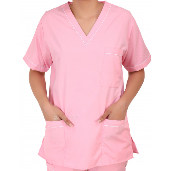 Medlooks Unisex Scrub Suit set with piping V-Neck 3 Pocket Top and Cargo Type Trouser