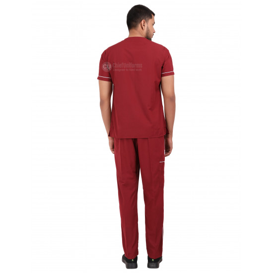 Medlooks Unisex Scrub Suit set piping design V-Neck 3 Pocket Top and Cargo Type Trouser with Matching Scrub Cap