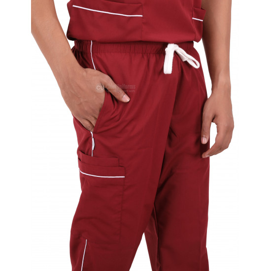Medlooks Unisex Scrub Suit set with piping V-Neck 3 Pocket Top and Cargo Type Trouser