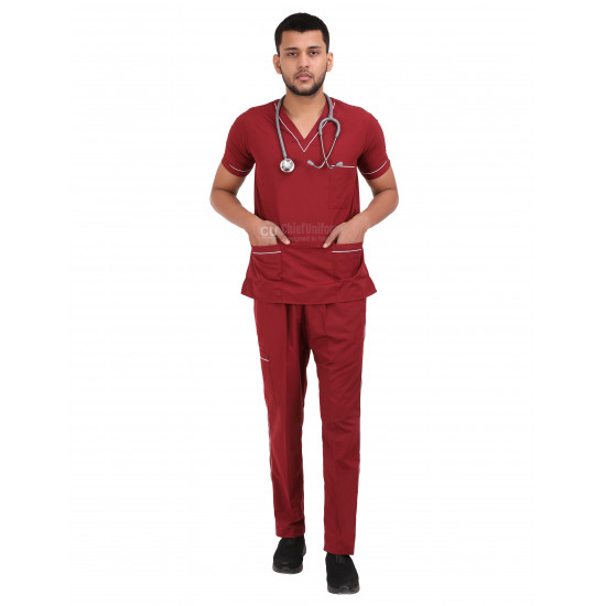 Medlooks Unisex Scrub Suit set with piping V-Neck 3 Pocket Top and Cargo Type Trouser