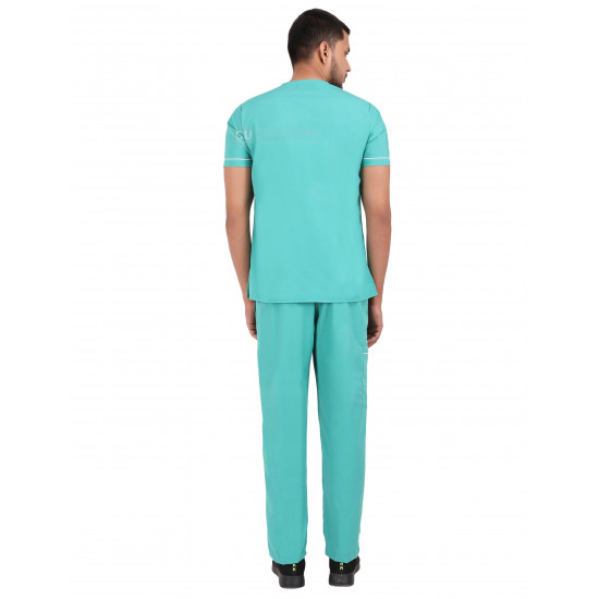Medlooks Unisex Scrub Suit set piping design V-Neck 3 Pocket Top and Cargo Type Trouser with Matching Scrub Cap