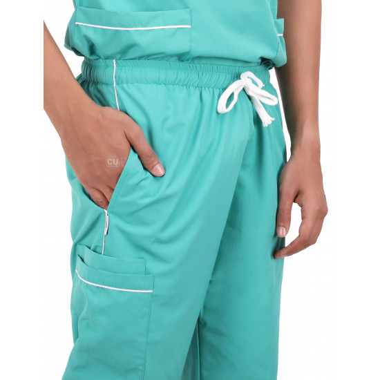 Medlooks Unisex Scrub Suit set with piping V-Neck 3 Pocket Top and Cargo Type Trouser