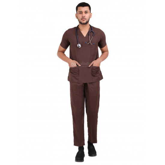 Medlooks Unisex Scrub Suit set V-Neck 3 Pocket Top and Cargo Type Trouser