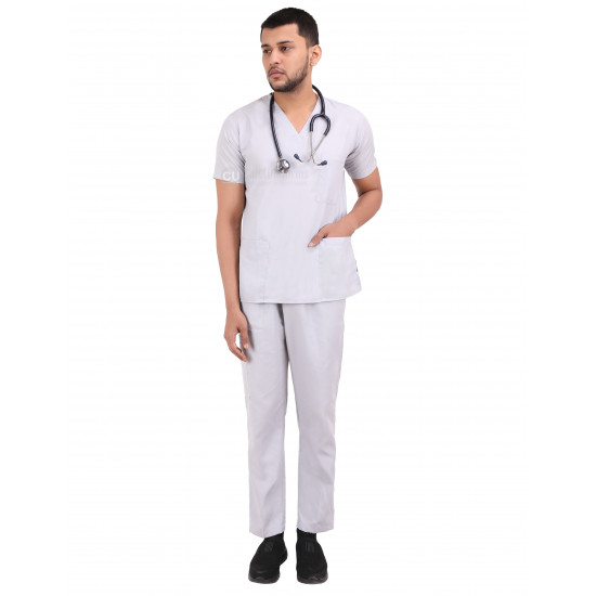 Medlooks Unisex Scrub Suit set V-Neck 3 Pocket Top and Cargo Type Trouser