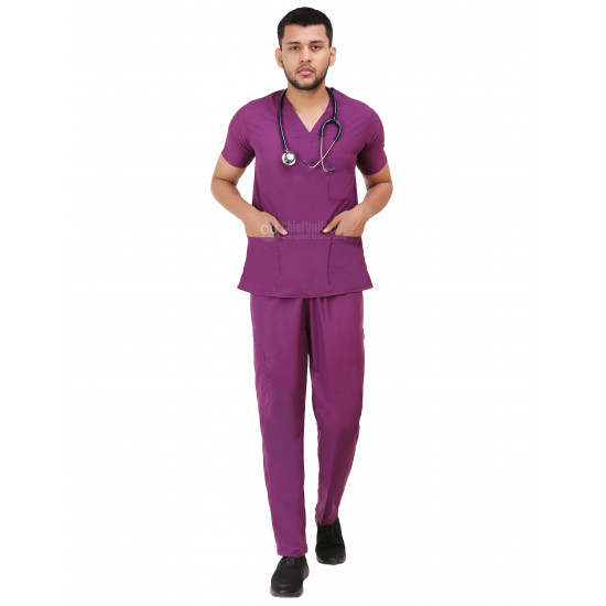 Medlooks Unisex Scrub Suit set V-Neck 3 Pocket Top and Cargo Type Trouser