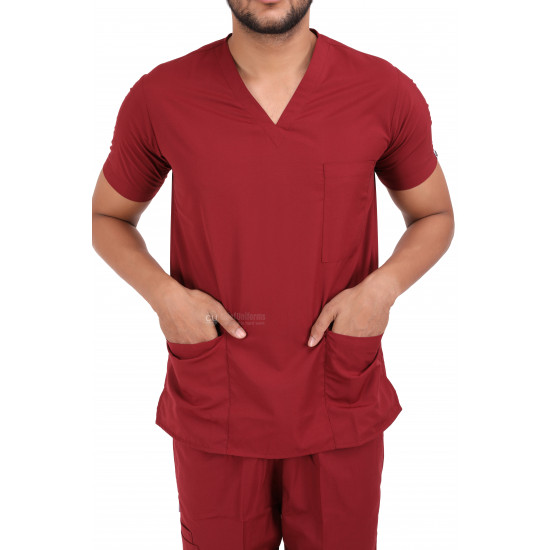 Medlooks Unisex Scrub Suit set V-Neck 3 Pocket Top and Cargo Type Trouser with Matching Scrub Cap