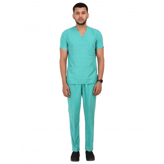 Medlooks Unisex Scrub Suit set V-Neck 3 Pocket Top and Cargo Type Trouser with Matching Scrub Cap