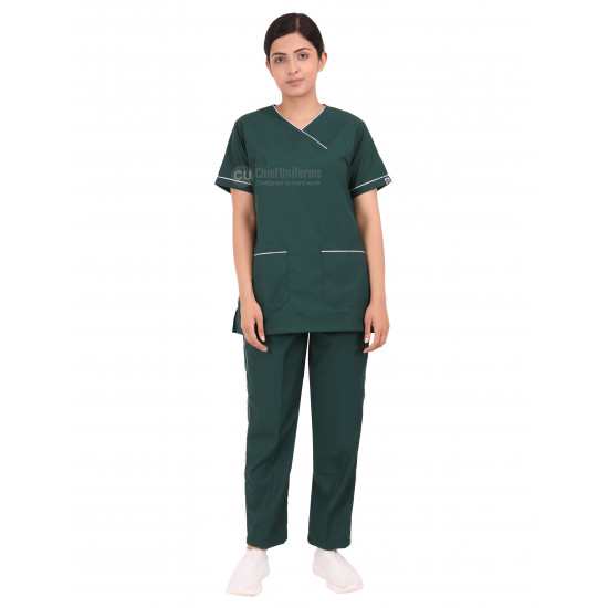 Medlooks Scrub Suit set piping design for Women/Female with Matching Scrub Cap