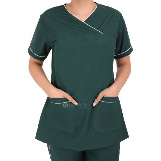 Medlooks Scrub Suit set piping design for Women/Female with Matching Scrub Cap