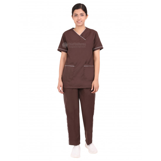 Medlooks Scrub Suit set piping design for Women/Female with Matching Scrub Cap