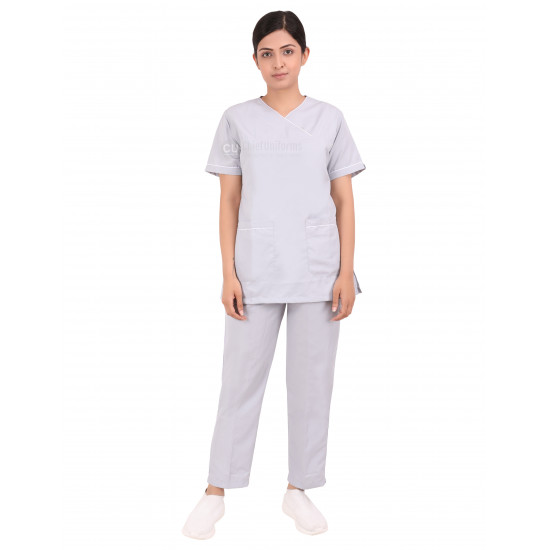 Medlooks Scrub Suit set piping design for Women/Female with Matching Scrub Cap