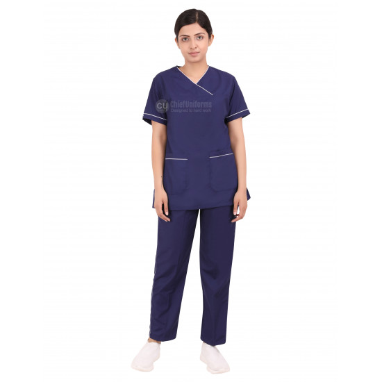Medlooks Scrub Suit set piping design for Women/Female with Matching Scrub Cap