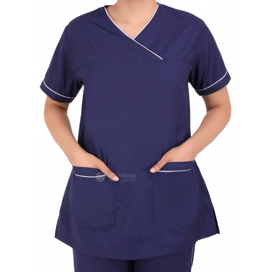 Medlooks Scrub Suit set piping design for Women/Female with Matching Scrub Cap