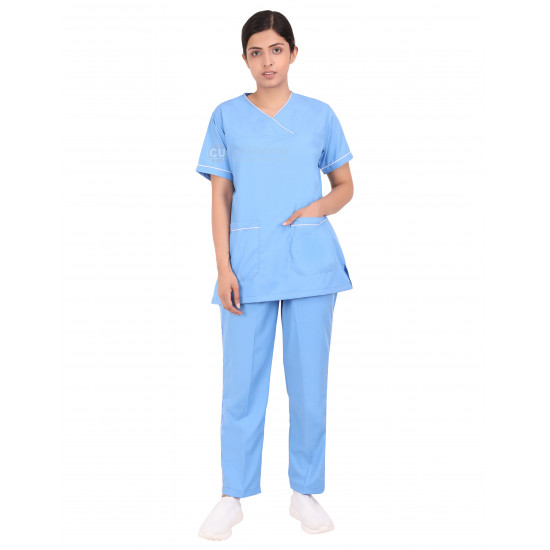 Medlooks Scrub Suit set piping design for Women/Female with Matching Scrub Cap