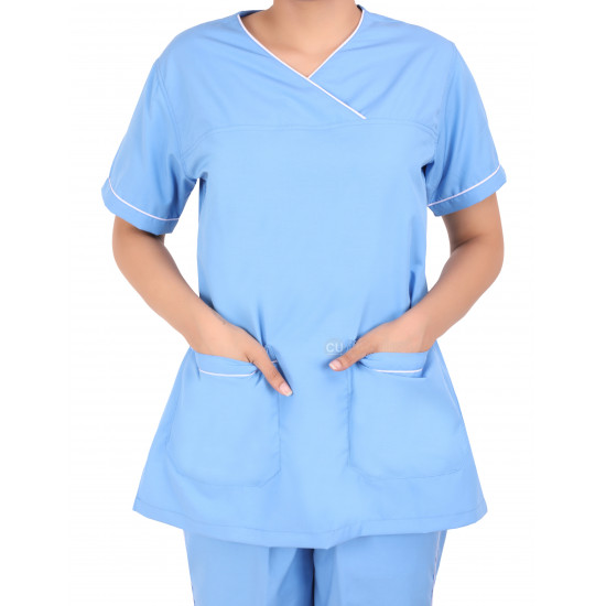 Medlooks Scrub Suit set piping design for Women/Female with Matching Scrub Cap