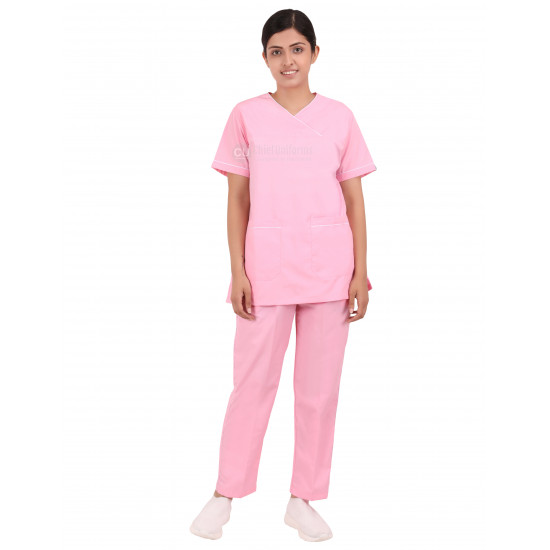 Medlooks Scrub Suit set piping design for Women/Female with Matching Scrub Cap