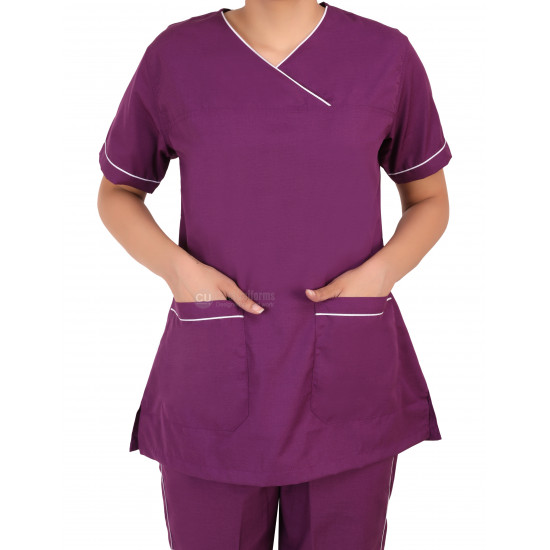 Medlooks Scrub Suit set piping design for Women/Female with Matching Scrub Cap