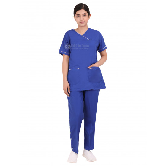 Medlooks Scrub Suit set piping design for Women/Female with Matching Scrub Cap