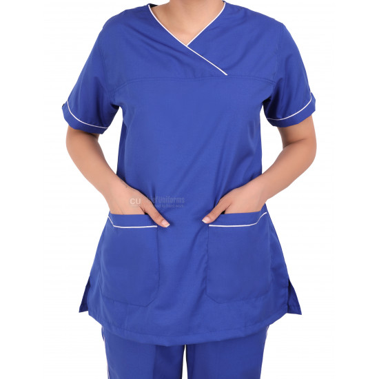 Medlooks Scrub Suit set piping design for Women/Female with Matching Scrub Cap