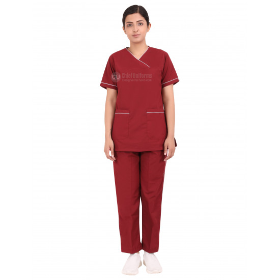 Medlooks Scrub Suit set piping design for Women/Female with Matching Scrub Cap