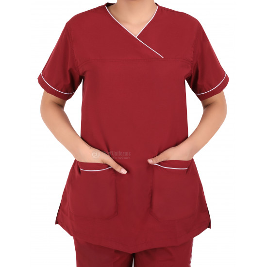 Medlooks Scrub Suit set piping design for Women/Female with Matching Scrub Cap