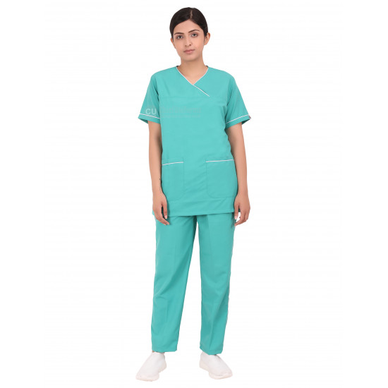 Medlooks Scrub Suit set piping design for Women/Female with Matching Scrub Cap