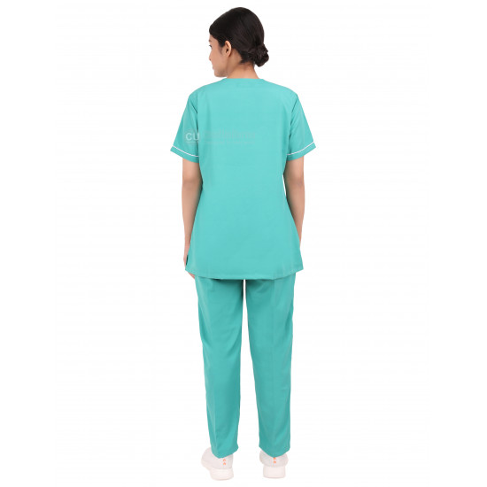 Medlooks Scrub Suit set piping design for Women/Female with Matching Scrub Cap