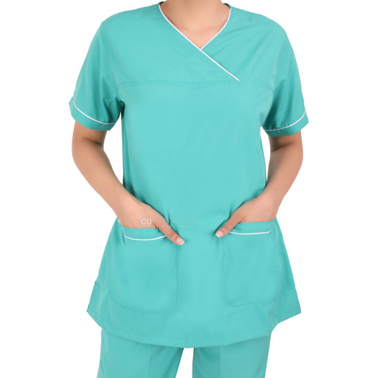 Medlooks Scrub Suit set piping design for Women/Female with Matching Scrub Cap