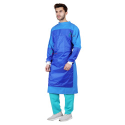 Medlooks Cotton Reusable Surgeon Gown with Impervious Material and with Set of Face Mask and Cap | Blue