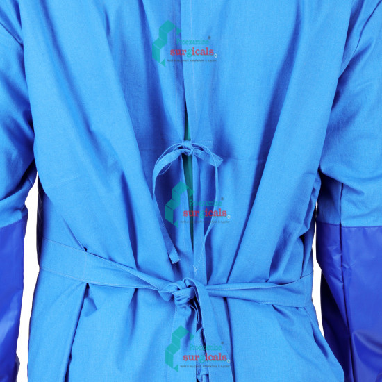 Medlooks Cotton Reusable Surgeon Gown with Impervious Material and with Set of Face Mask and Cap | Blue