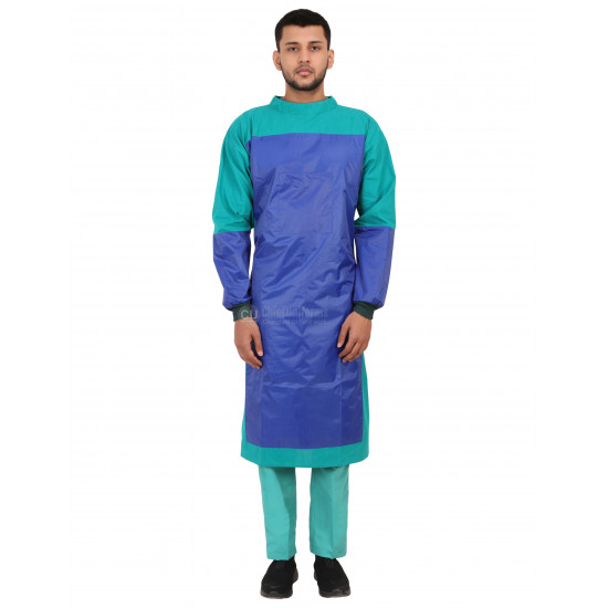 Medlooks Cotton Reusable Surgeon Gown with Impervious Material and with Set of Face Mask and Cap | Green