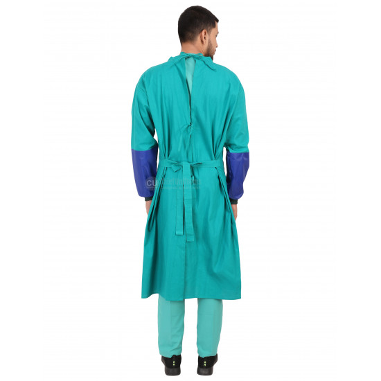 Medlooks Cotton Reusable Surgeon Gown with Impervious Material and with Set of Face Mask and Cap | Green