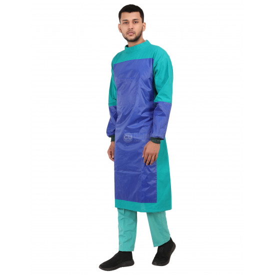 Medlooks Cotton Reusable Surgeon Gown with Impervious Material and with Set of Face Mask and Cap | Green