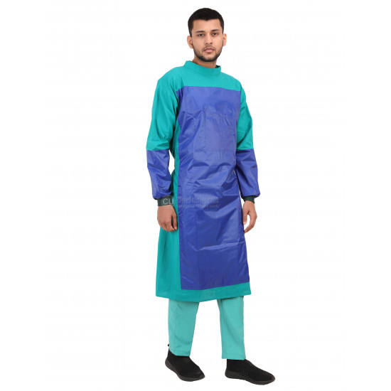 Medlooks Cotton Reusable Surgeon Gown with Impervious Material and with Set of Face Mask and Cap | Green