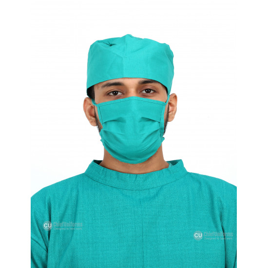 Medlooks Cotton Reusable Surgeon Gown with Impervious Material and with Set of Face Mask and Cap | Green