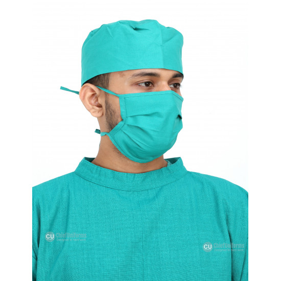 Medlooks Cotton Reusable Surgeon Gown with Impervious Material and with Set of Face Mask and Cap | Green