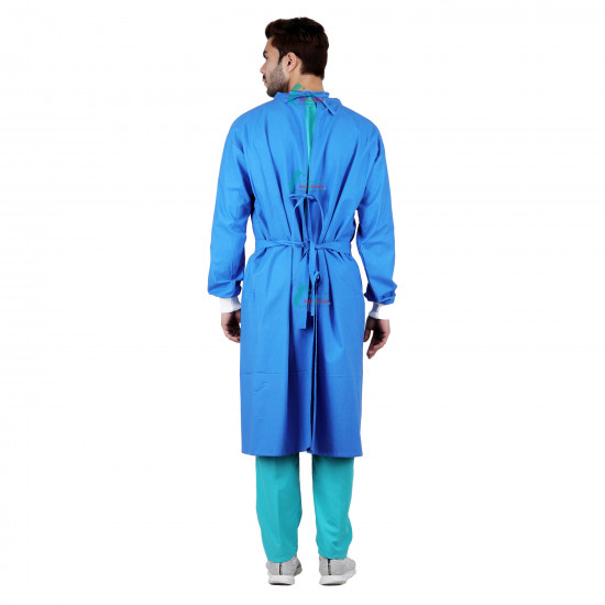 Medlooks Cotton Reusable Surgeon Gown with Set of Face Mask and Cap | Blue