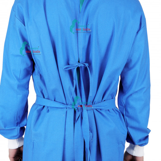 Medlooks Cotton Reusable Surgeon Gown with Set of Face Mask and Cap | Blue